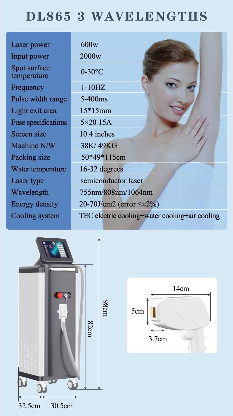 Triple Wavelengths Hair Removal Equipment 2000W Diode Laser Dl865