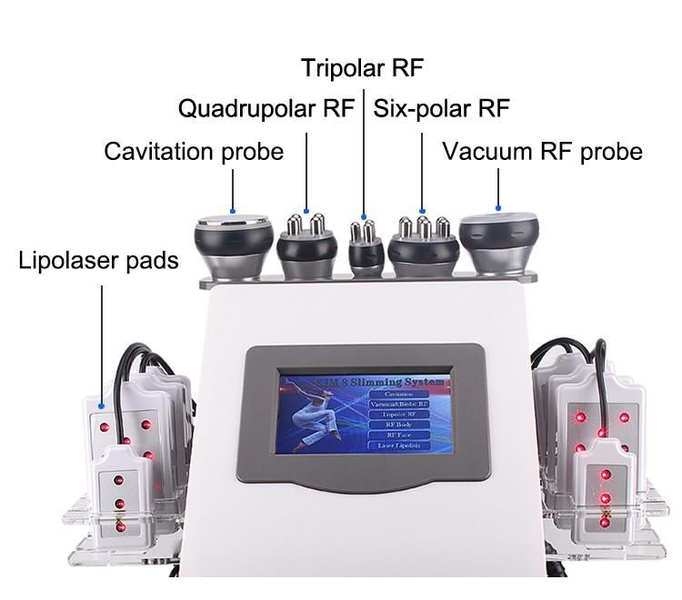 Portable 6 in 1 Ultrasonic Cavitation RF Cavitation Machine with Lipo Pads