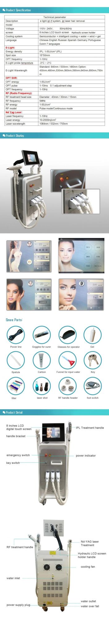 Multifunctional IPL+RF +YAG Laser Facial Skin Care Beauty Machine