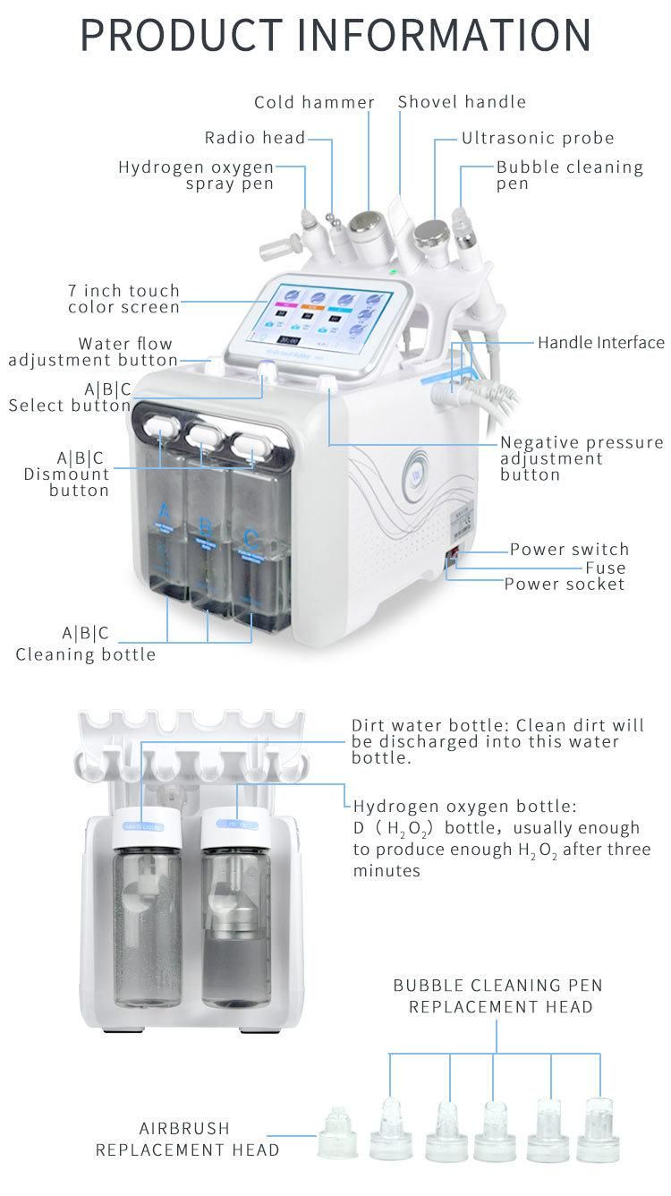 Multifunction Skin Care Device 6 in 1 Anti Aging Small Bubble Facial H2O2 Hydrogen Oxygen Jet Beauty Machine