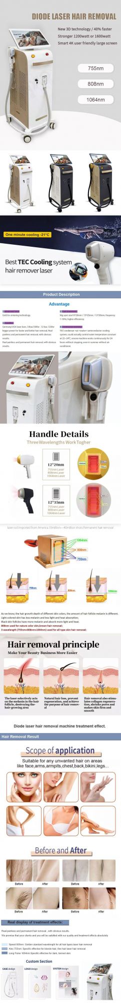 Hot Sale Model 808nm Diode Laser for Permanent Hair Removal