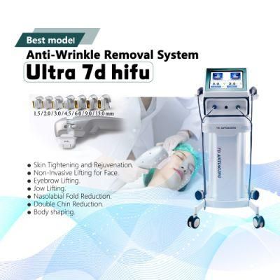 Professional Portable Wrinkle Removal and Face Lifting 7 Cartridges 7D Hifu Machine