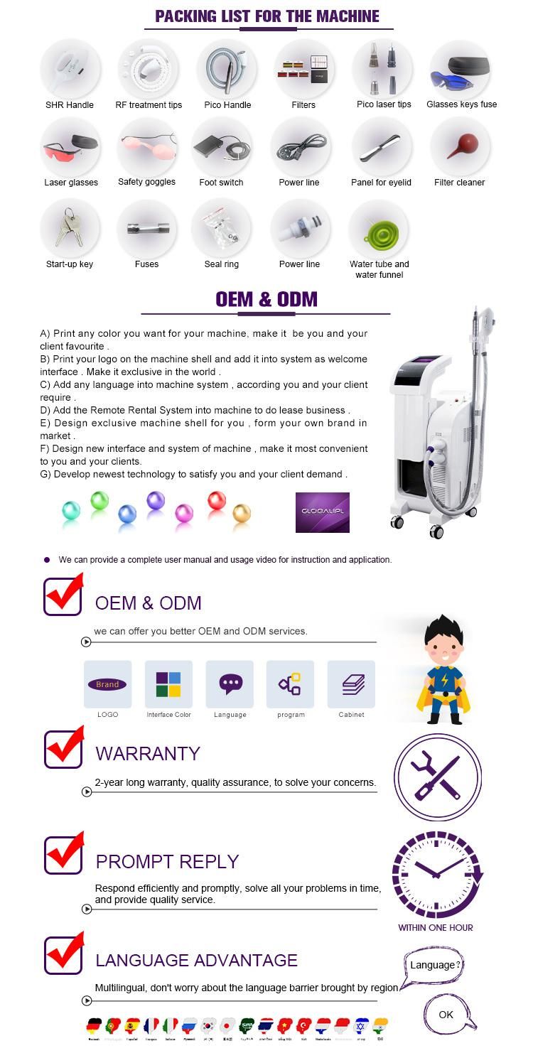 Customize Beauty Salon Equipment 3 Handles Shr IPL Permanent Hair Removal