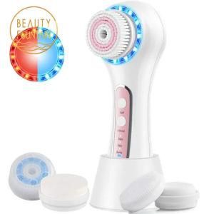Red &amp; Blue LED Light Care Ipx7 Waterproof Exfoliating Facial Cleanser Massaging Brush Spin Wash Electric Face Cleansing Brush