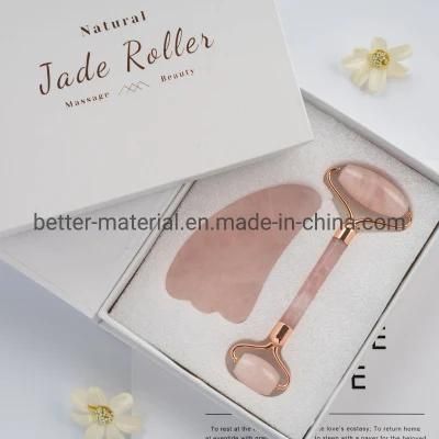 Handheld Rose Quartz Jade Roller Facial Massager and Guasha Set 100% Natural Face Chinese Factory