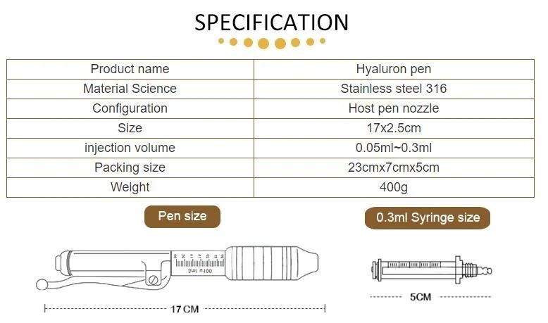 High Quality Ce professional Gold&Black Hyaluronic Injection Pen Two Head 0.3ml&0.5ml 2 in 1