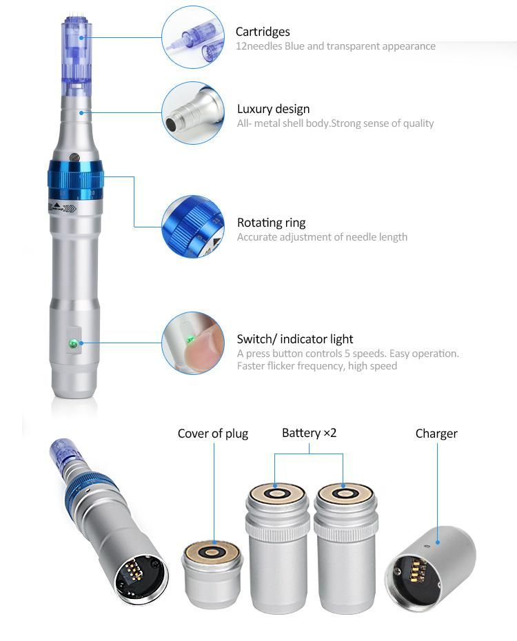 Professional Innovative Auto Microneedle Injection System Electric Derma Pen 12 Needles Ultima A6 Wireless Derma Pen