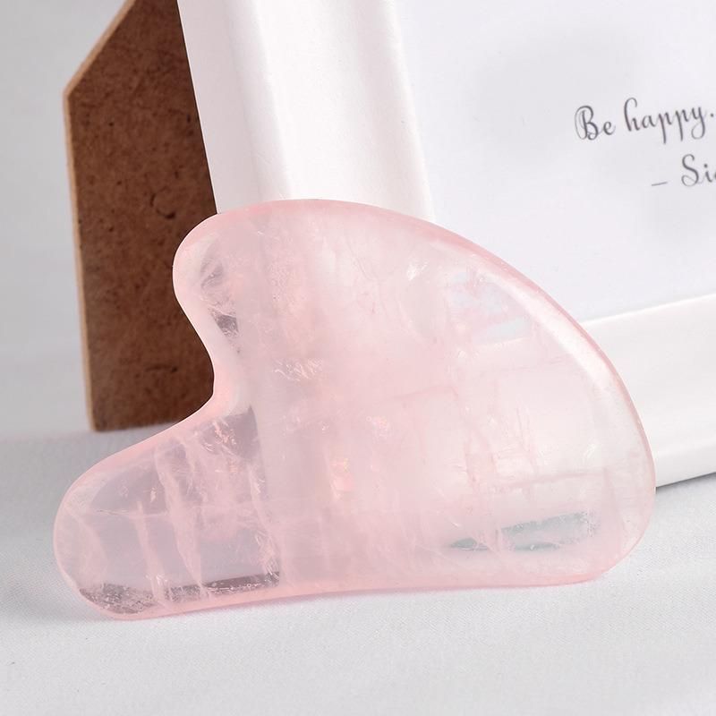 Pink Crystal Jade Scraping Piece Little Finger Heart-Shaped Gift Face Lifting and Acupuncture Massage Set