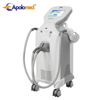 Floor Standing E-Light IPL + RF Super Hair Removal and Photorejuvenation Beauty Machine with Two Big Spot Sizes Handpiece