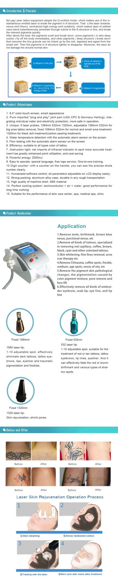 532nm 1064nm 1320nm Pigments Tattoo Removal Laser Treatment Device