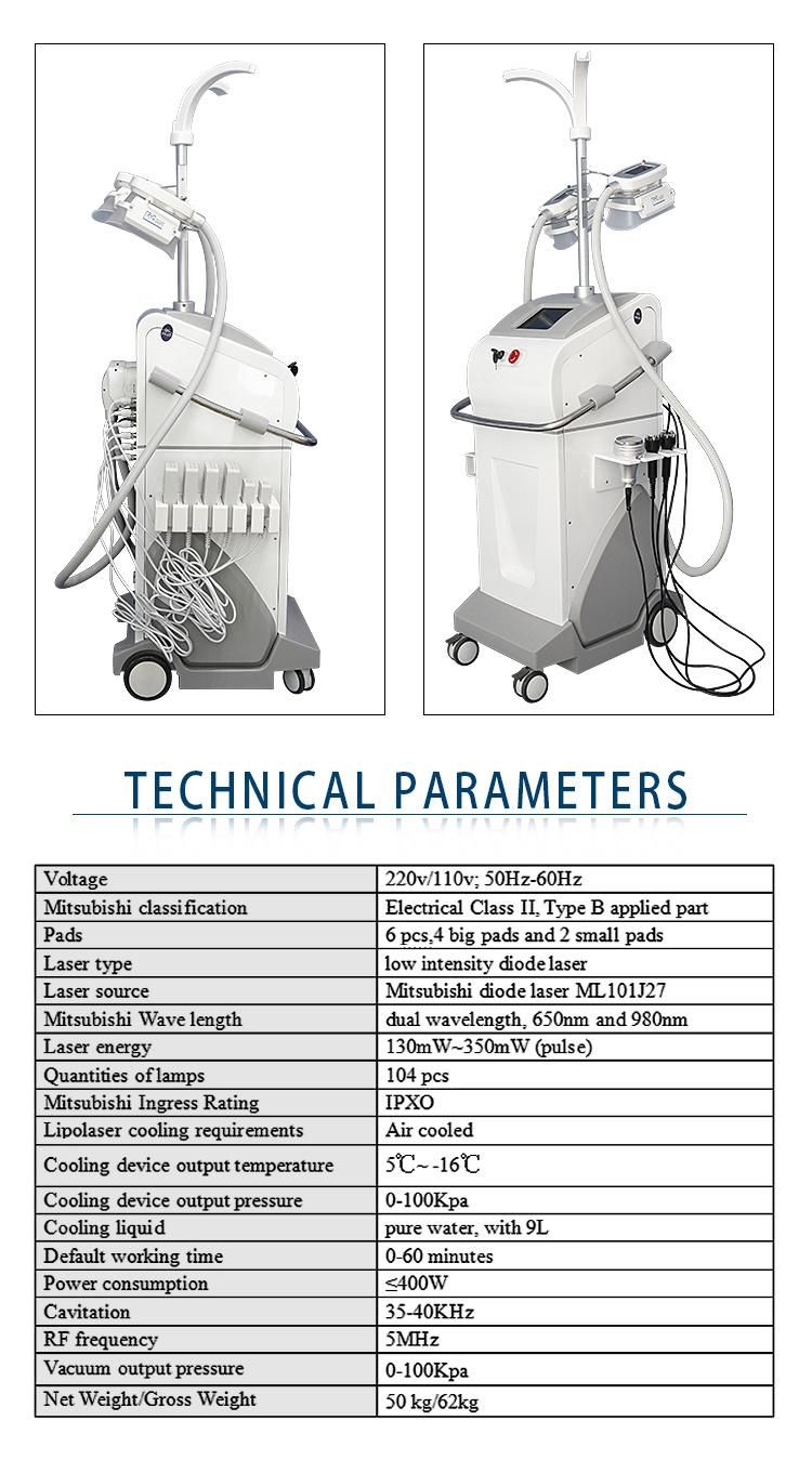 Cool Tech for Fat Reduce with Cavitation RF Lipolaser Cryolipolysis Equipment