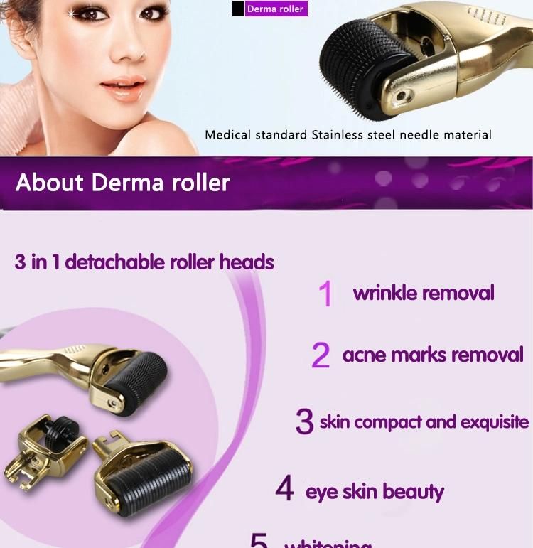 Gold 180/600/1200 Titanium Derma Roller Micro Needles Therapy 3 in 1 Derma Roller