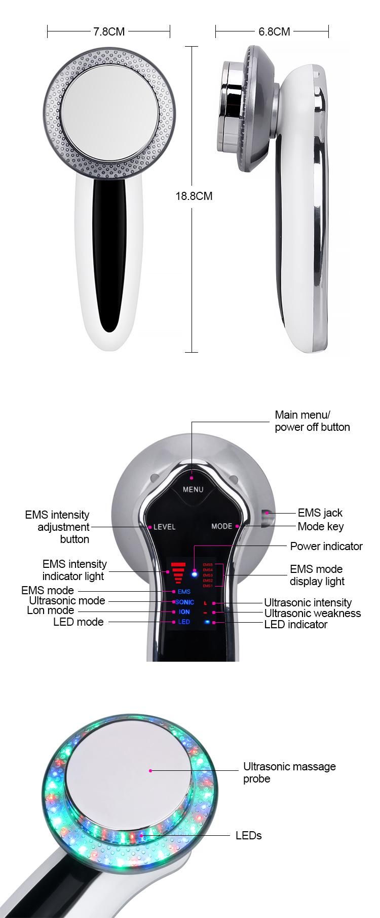 6 in 1 Rechargeable Ultrasonic EMS Photon Beauty Machine