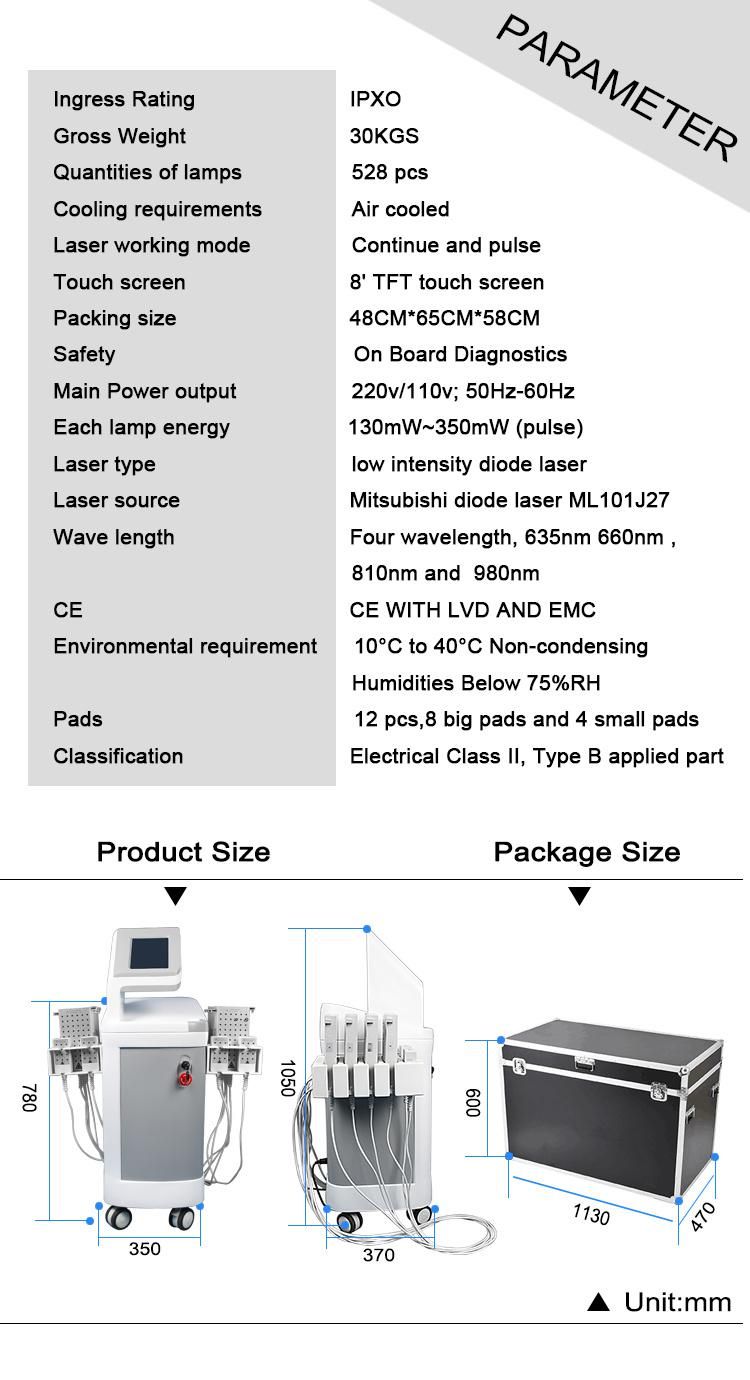 New Arrival 635 650&980&780nm Diode Lipolaser 4D Mitsubishi Lipo Laser Machine