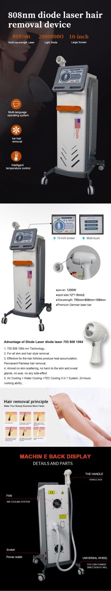 20 Million Shots 808nm Laser Freezing Painless Permanently Hair Removal Equipment Products Factory Price