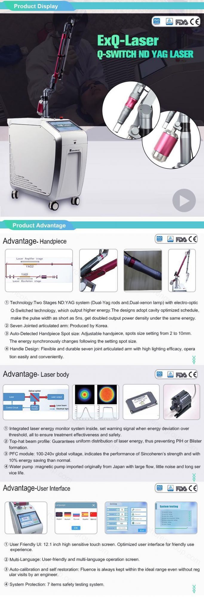 Sincoheren Q Switch ND YAG Tatto Removal with FDA Medical CE Certificate Ndyag Laser Machine