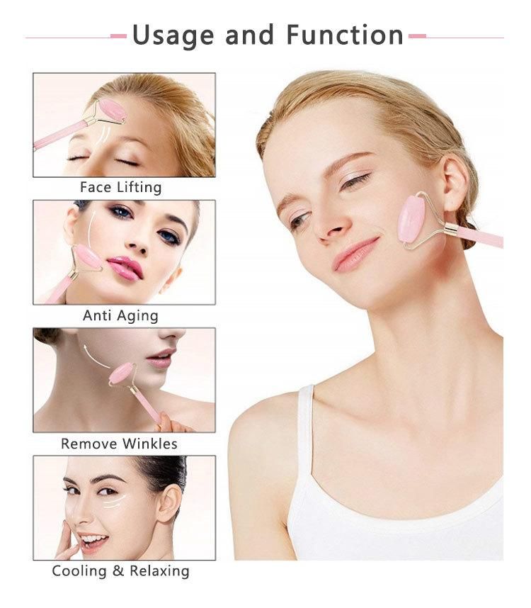 OEM High Quality Private Label Face Lift Anti Aging Natural Facial Pink Rose Quartz Gua Sha Jade Roller