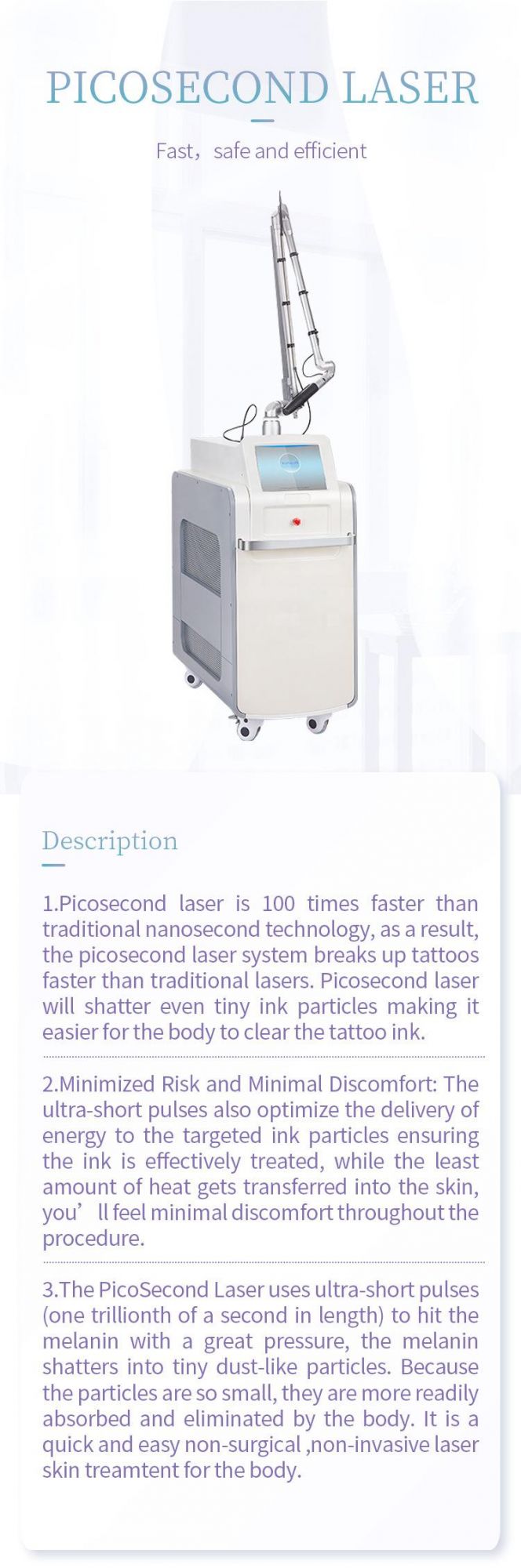 755nm Laser Tattoo Removal Picosecond Q Switched ND YAG Laser
