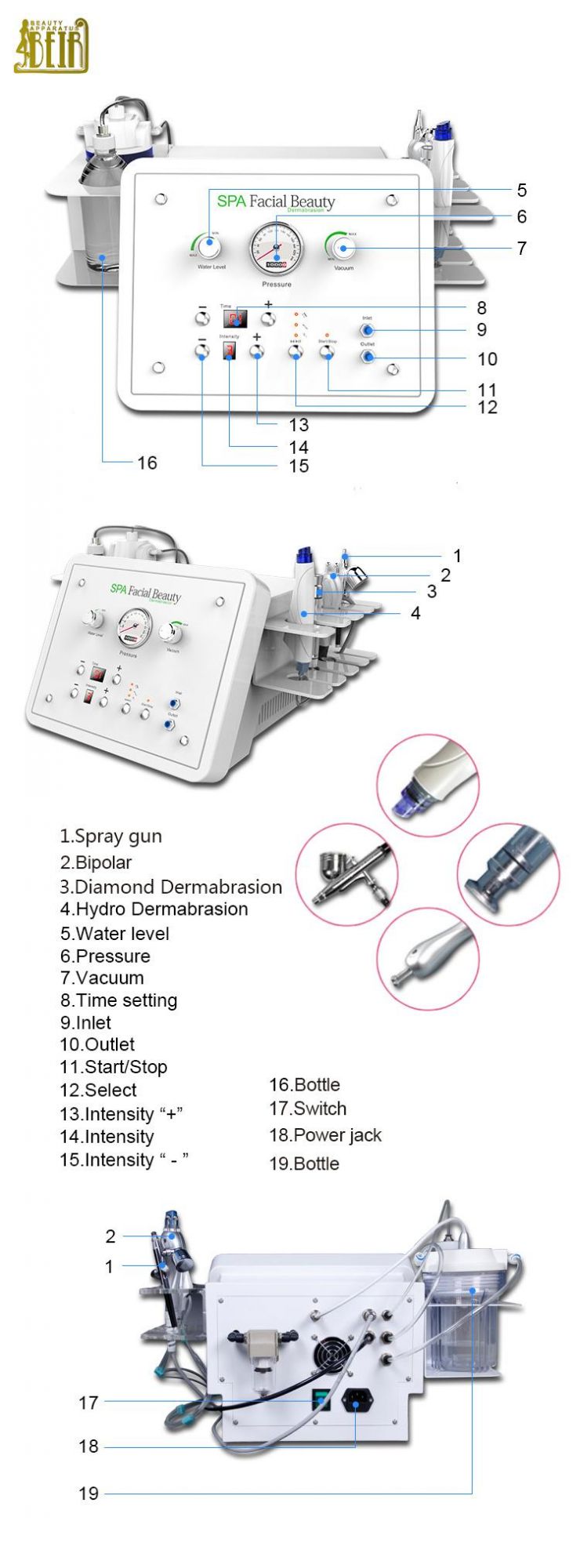 Multifunction 4 in 1 Water Hydro Oxygen Facial Cleaning Machine