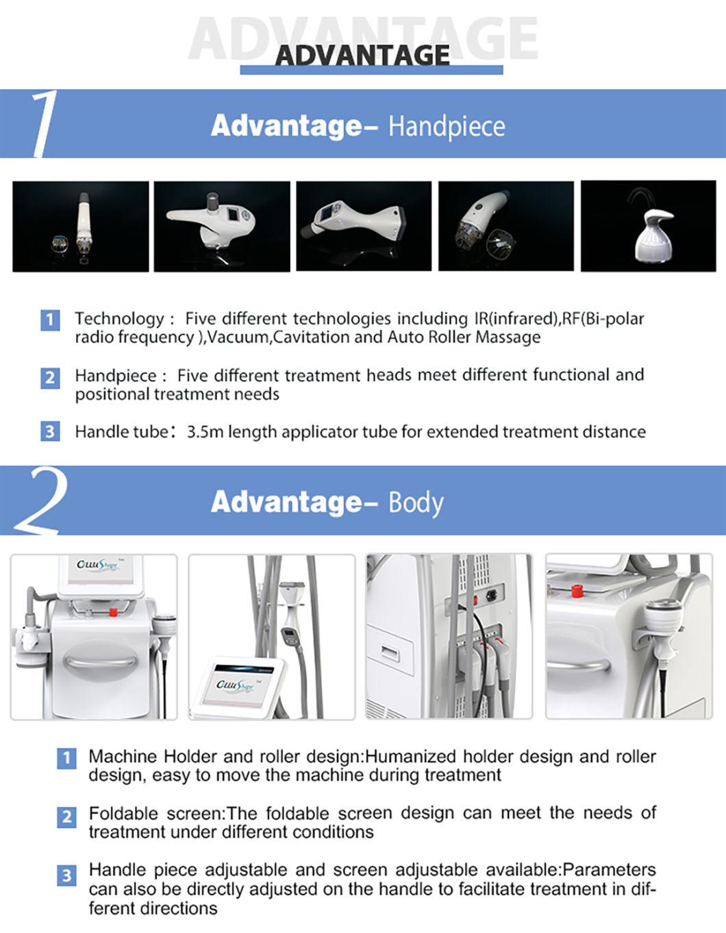 Cellushape Vacuum RF Cavitation IR Roller Anti-Wrinkle Cellulite Removal System Machine for Celulitis and Slimming