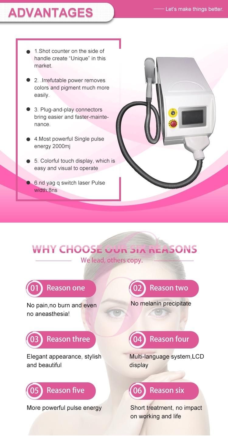 China Laser 532nm 1064nm Tattoo Removal Q Switch ND YAG Laser Machine