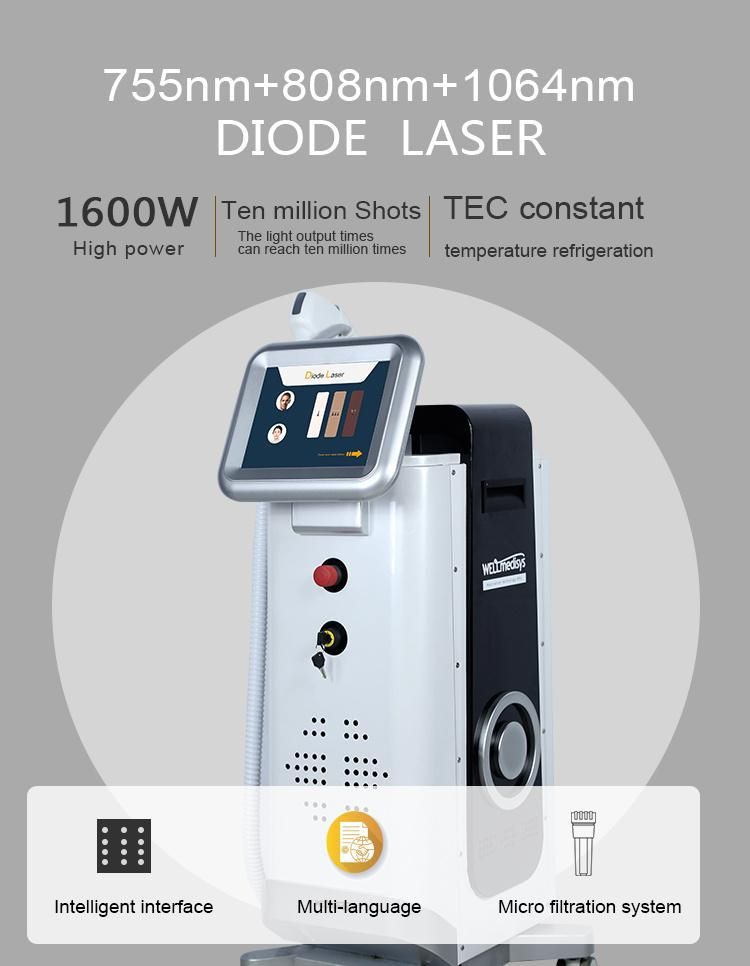 2022 New Technology Laser Hair Removal 1600W Laser Diode Soprano Triple Wavelength 755nm 808nm 1064nm Laser Hair Removal Machine