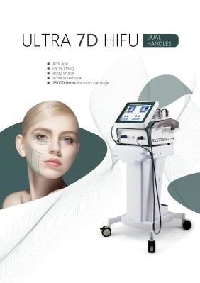 Newest Professional Skin Lifting Wrinkle Removal Fat Reduction 7D Hifu with 7 Cartridges for SPA Salon Use