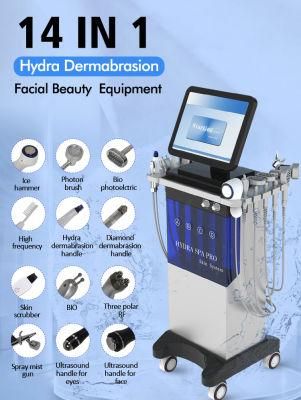 Skin Care SPA Salon Machine 14 in 1 Vertical LED Photon Brush Facial Deep Cleaning Hydrafacial Machine