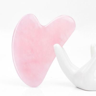 Pink Crystal Jade Scraping Piece Little Finger Heart-Shaped Gift Face Lifting and Acupuncture Massage Set