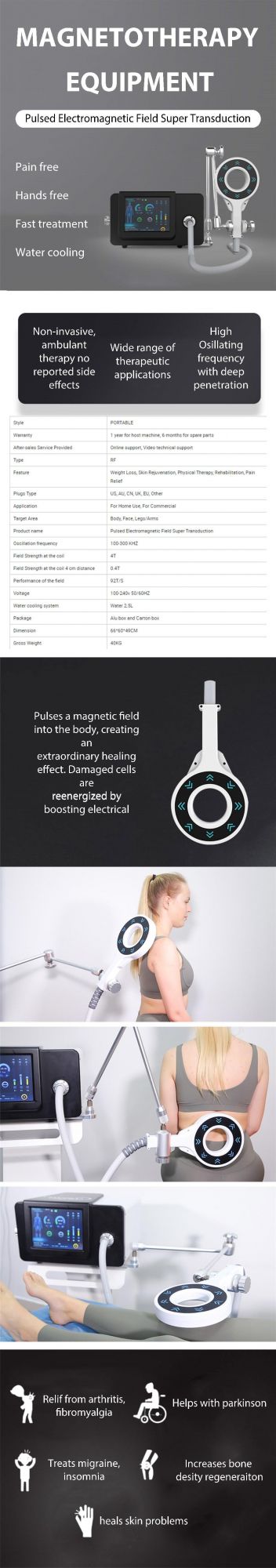 Pain Relief Magnetic Machine Lower Back Heel Pain Therapy Musculoskeletal Extracorporeal Physio Magnetic Transduction Machine