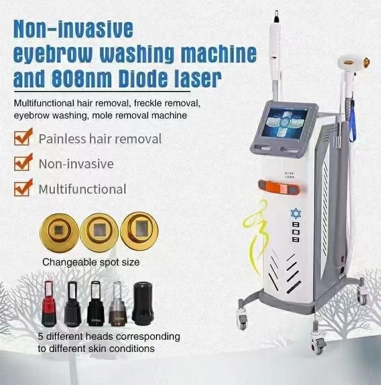 Latest 2 in 1 G5000 808nm Diode Laser+ Non-Invasive Tattoo Removal Eyebrow Washing Hair Removal 808/810nm Diode Laser Machine