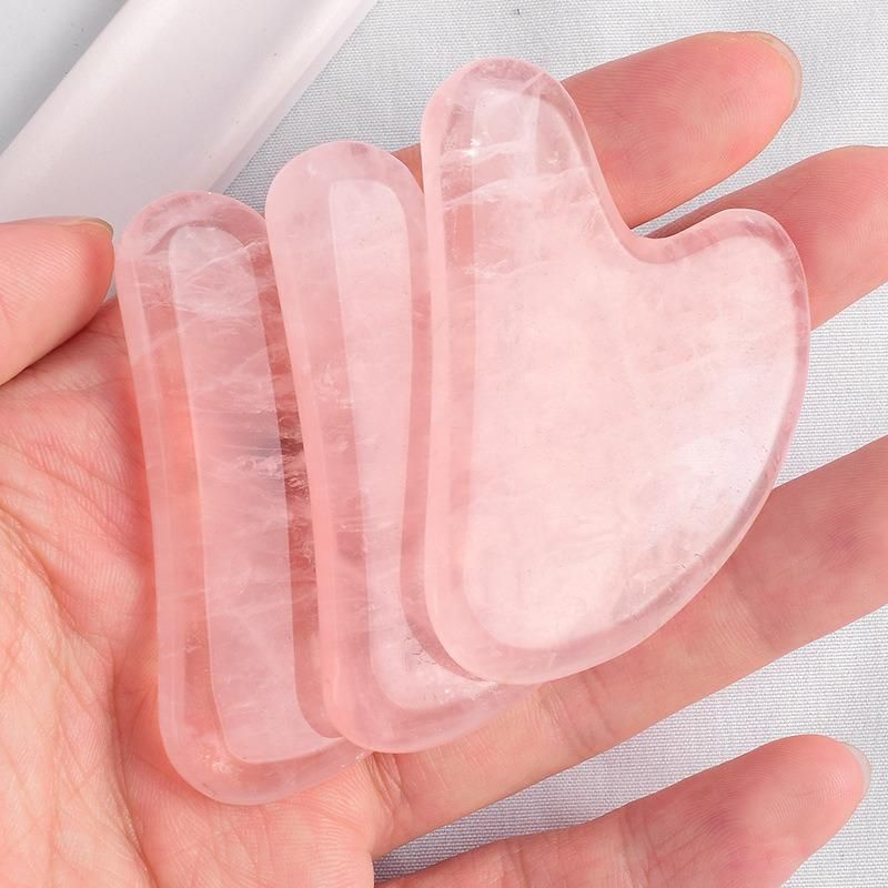 Pink Crystal Jade Scraping Piece Little Finger Heart-Shaped Gift Face Lifting and Acupuncture Massage Set