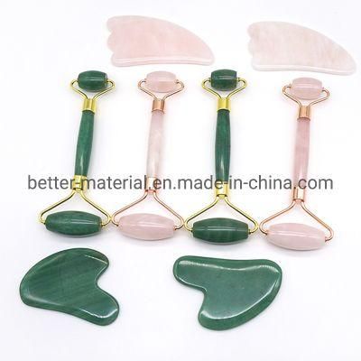 Facial Jade Roller Chinese Medicine Natural Crystal Facial Massager Gua Sha Set Board Green Jade Roller with Box