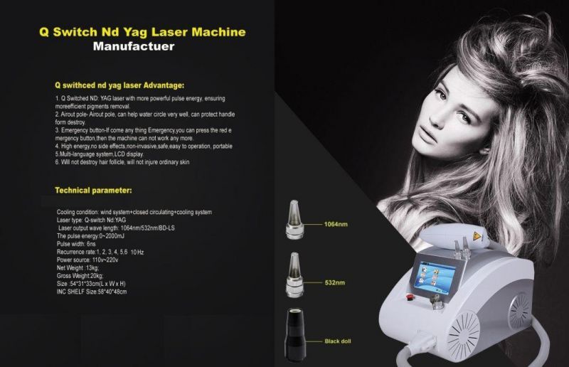 Imported Ruby Laser Korea Q Switch ND YAG Laser Tattoo Removal Machine with Ce