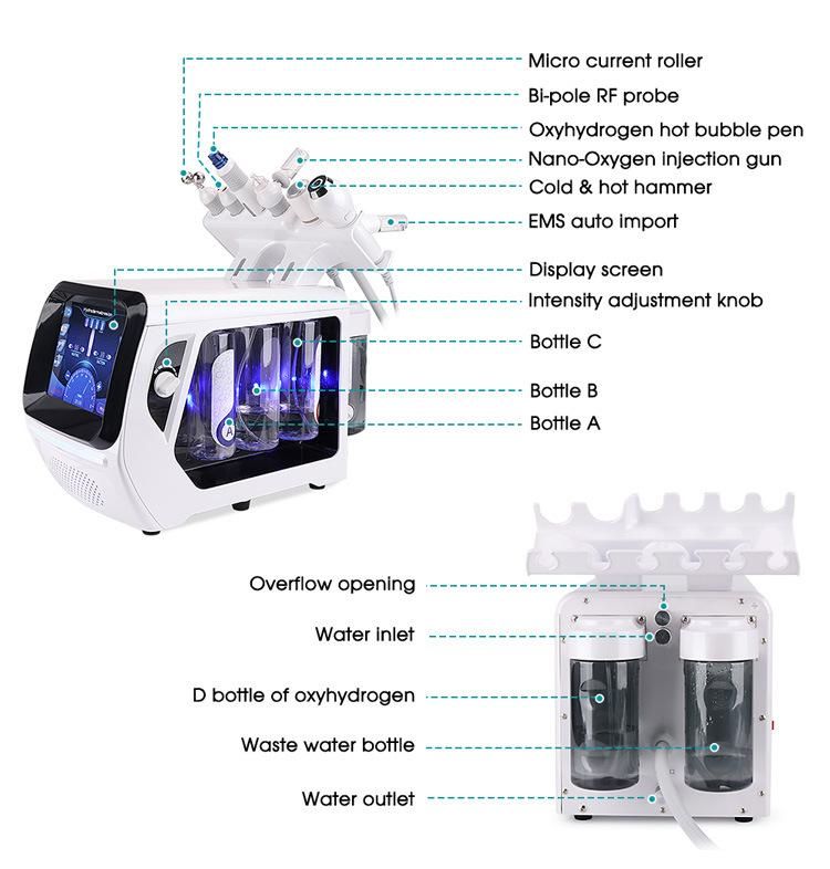 6 in 1 Hydrogen Oxygen Hydra Skin Peel Facial Cleaning Equipment Beauty Device H2O2 Small Bubble Machine