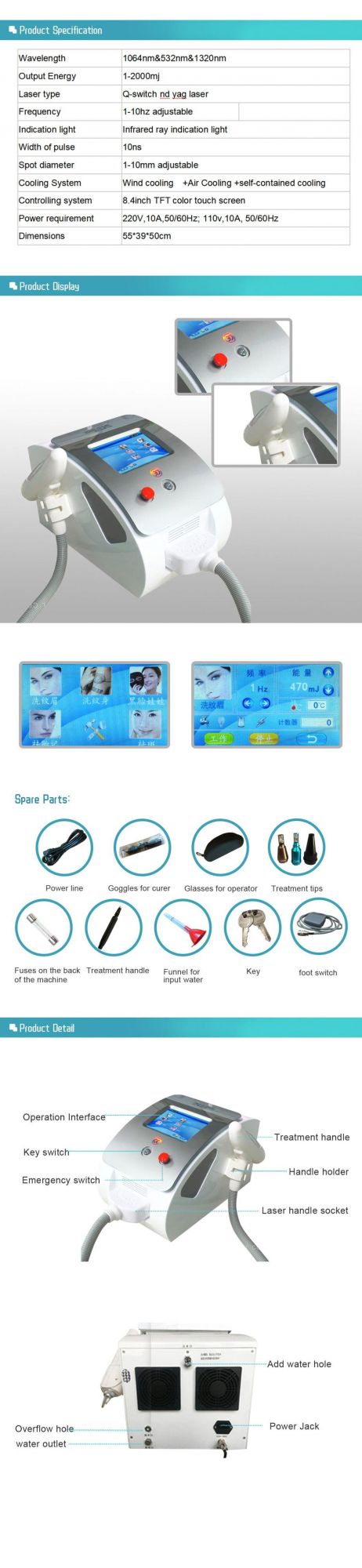 Best Selling ND YAG Laser Beauty Machine with 1064+532+755 Laser