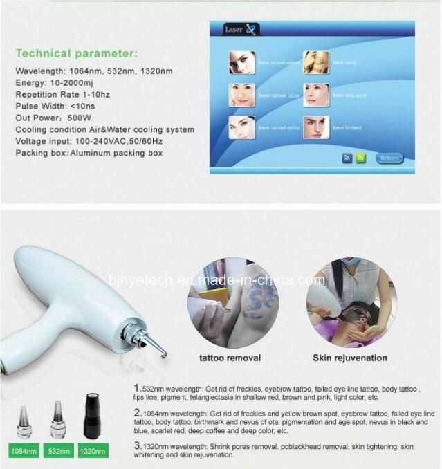 1320nm 1064nm 532nm Q Switch ND YAG Laser Tattoo Removal with Ce