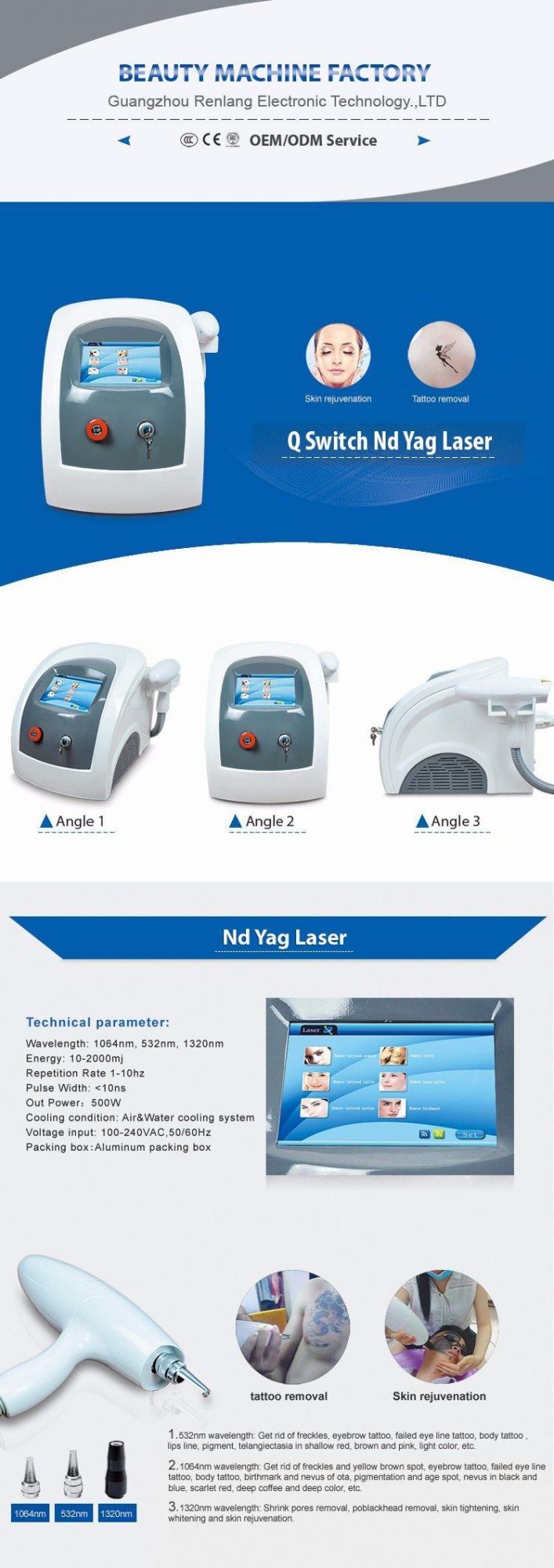 8 Inches Screen ND YAG Laser Machine for Tattoo Removal