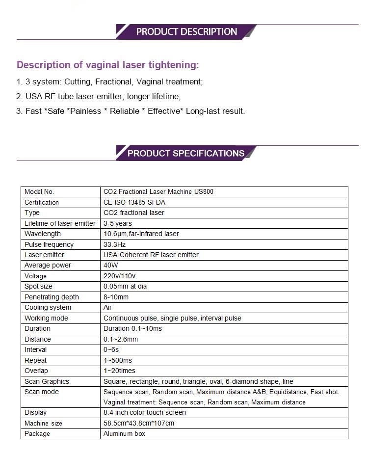 Plastic Salon CO2 Fractional Laser Skin Rejuvenation Beauty Equipment (US800)