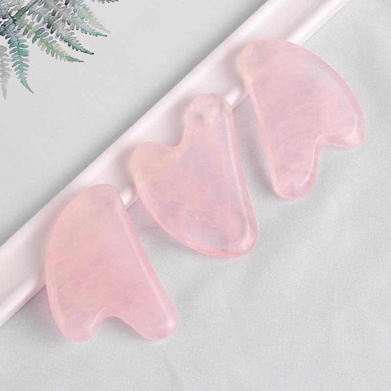 Pink Crystal Jade Scraping Piece Little Finger Heart-Shaped Gift Face Lifting and Acupuncture Massage Set