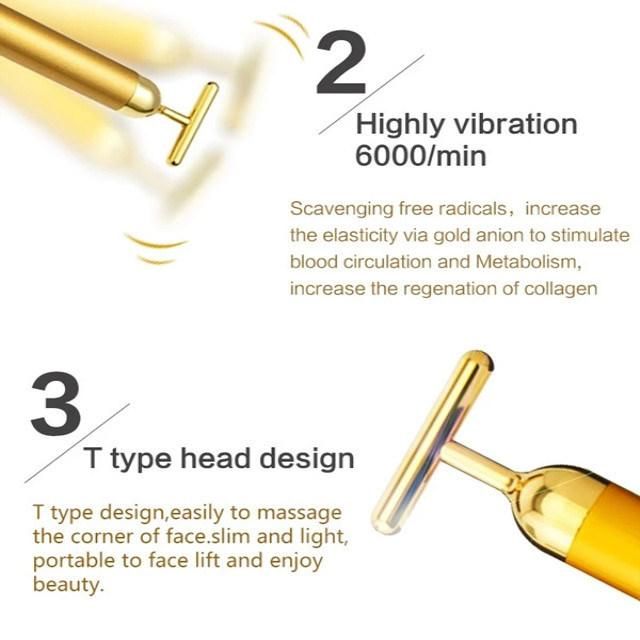 T-Shape Golden Vibration Facial Massage 24K Gold Energy Beauty Bar