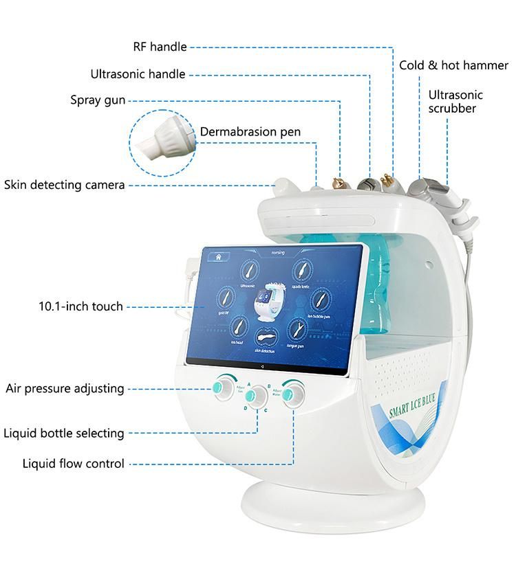 Smart Ice Blue Multi-Functional Hydrafacials Deep Cleansing Facial Machine Water Dermabrasion Oxygen Hydra Jet Machine