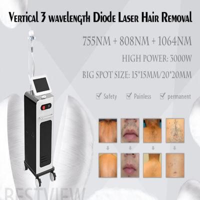 Professional Beauty Salon Equipment Vertical 3 Wavelength Diode Laser Hair Removal Machine
