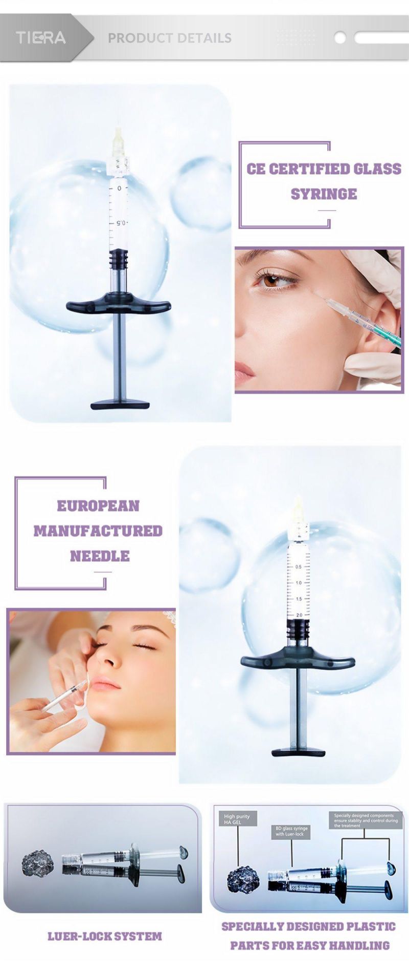 Pharmaceutical Grade Vial Sub-Skin Prefilled Syringe Hyaluronic Acid Dermal Filler Derm 2ml