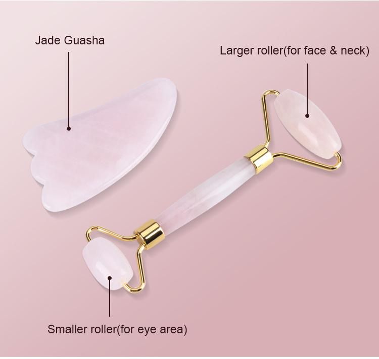 Rosee Quartz Jade Roller Guasha Set Facial Massager