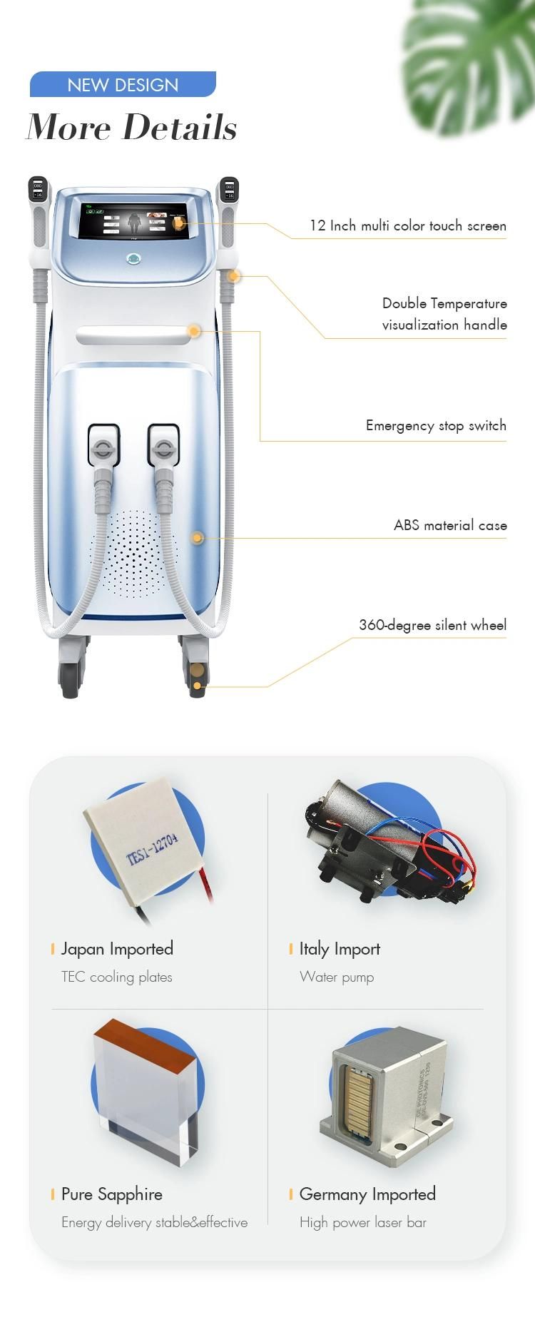 808nm Hair Removal Machine for Beauty Salon Double Handle
