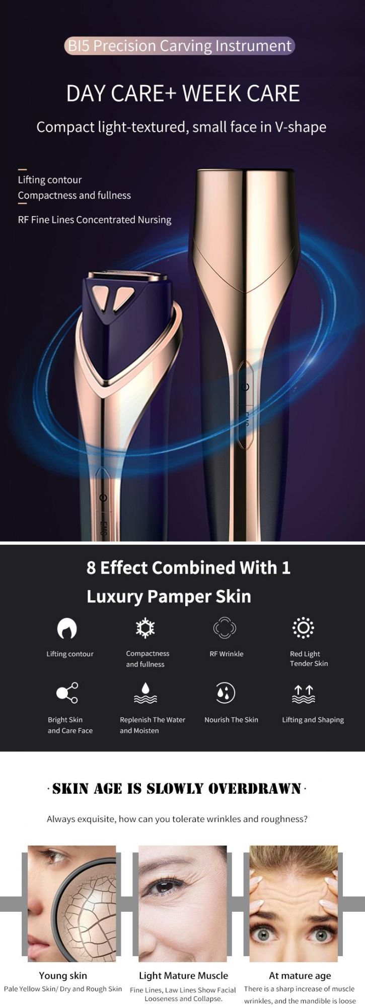 Facial Cleaner Carving Instrument Bright Skin and Care Face Lifting Contour Durable Anti-Aging Beauty Care Instrument