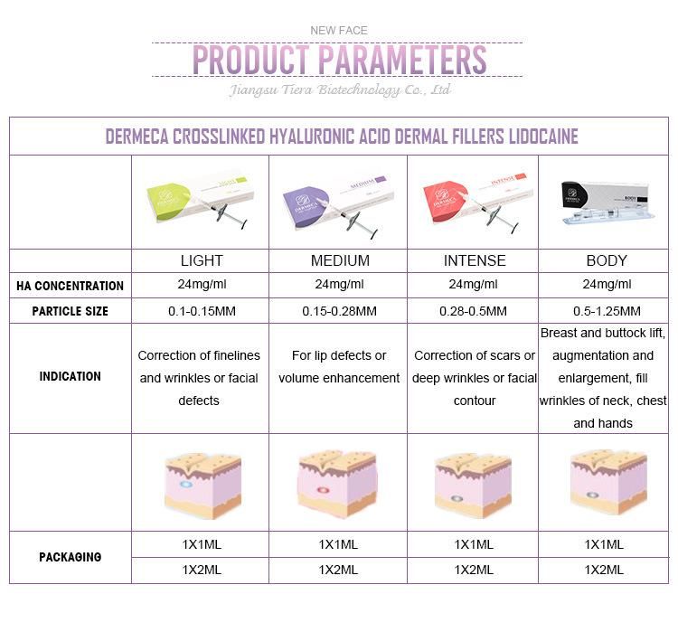 2021 New Product Dermeca 2ml Injectable Dermal Filler Ha Hyaluronic Acid for Anti Wrinkle