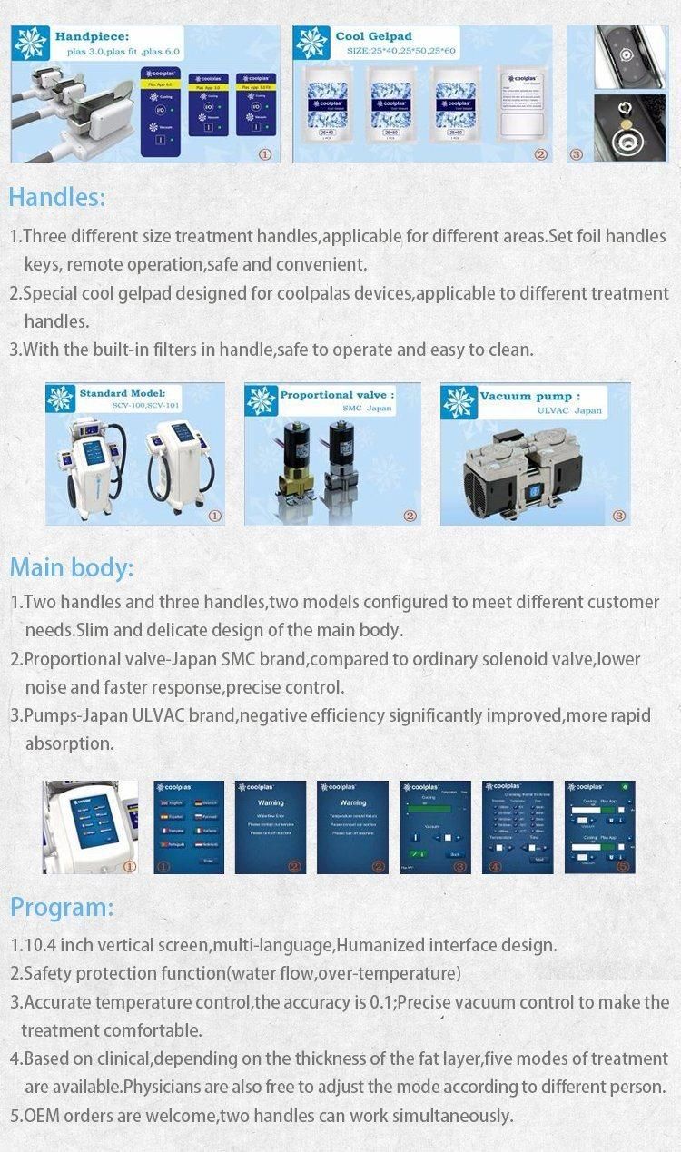 Ce Approved Coolplas Kryolipolyse Fat Freeze Machine with 3 Handle Pieces