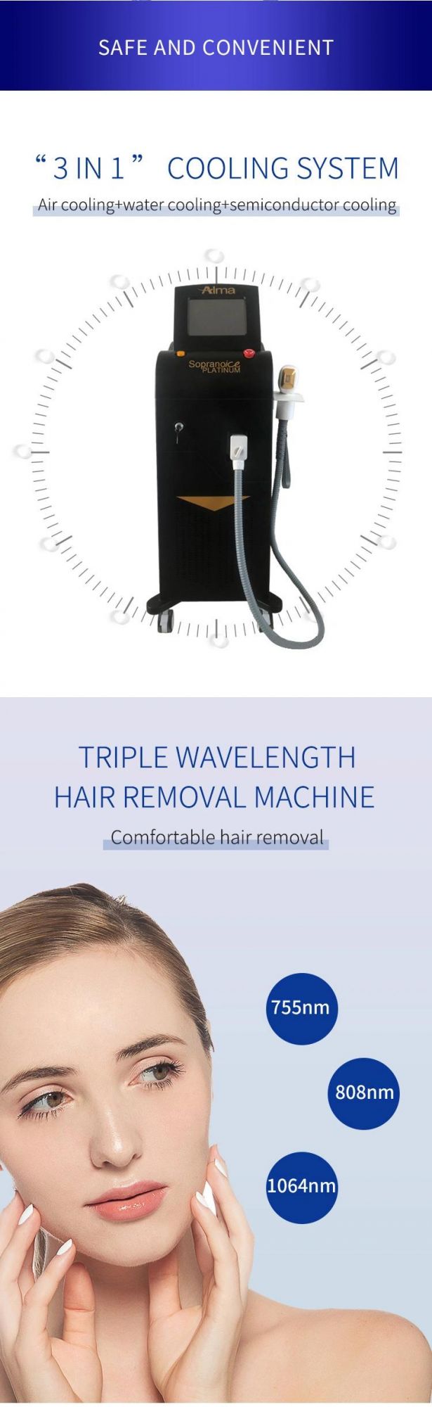 3 Wavelength Hair Removal 808nm Diode Laser Alexandrite Laser Equipment